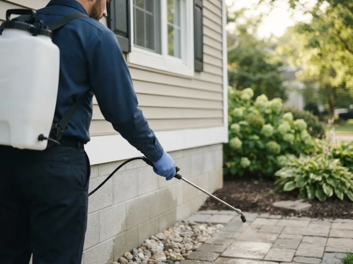 Pest control technician inspecting a home in Hoisington, KS